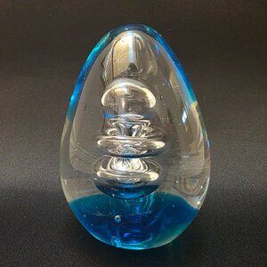 Paperweight Glass Figurine Decorative Art Glass Clear blue Bubble Egg Shaped